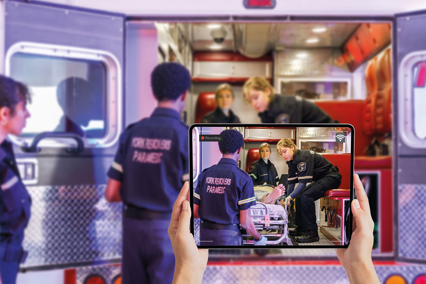 EMS training in action viewed from app on tablet.