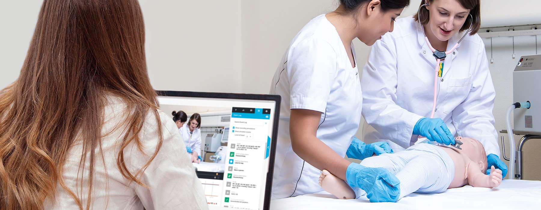 A healthcare student reviewing a live recording.