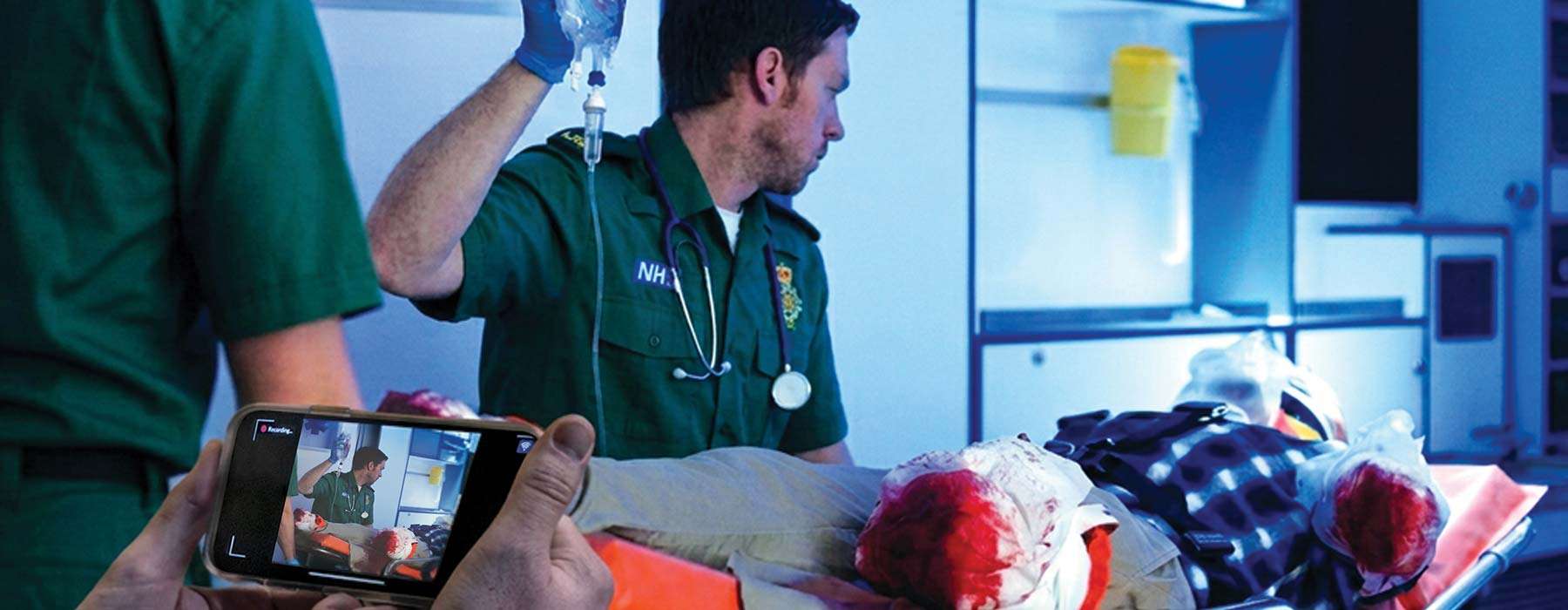 SimCapture Mobile Camera being used in simulation training inside an ambulance