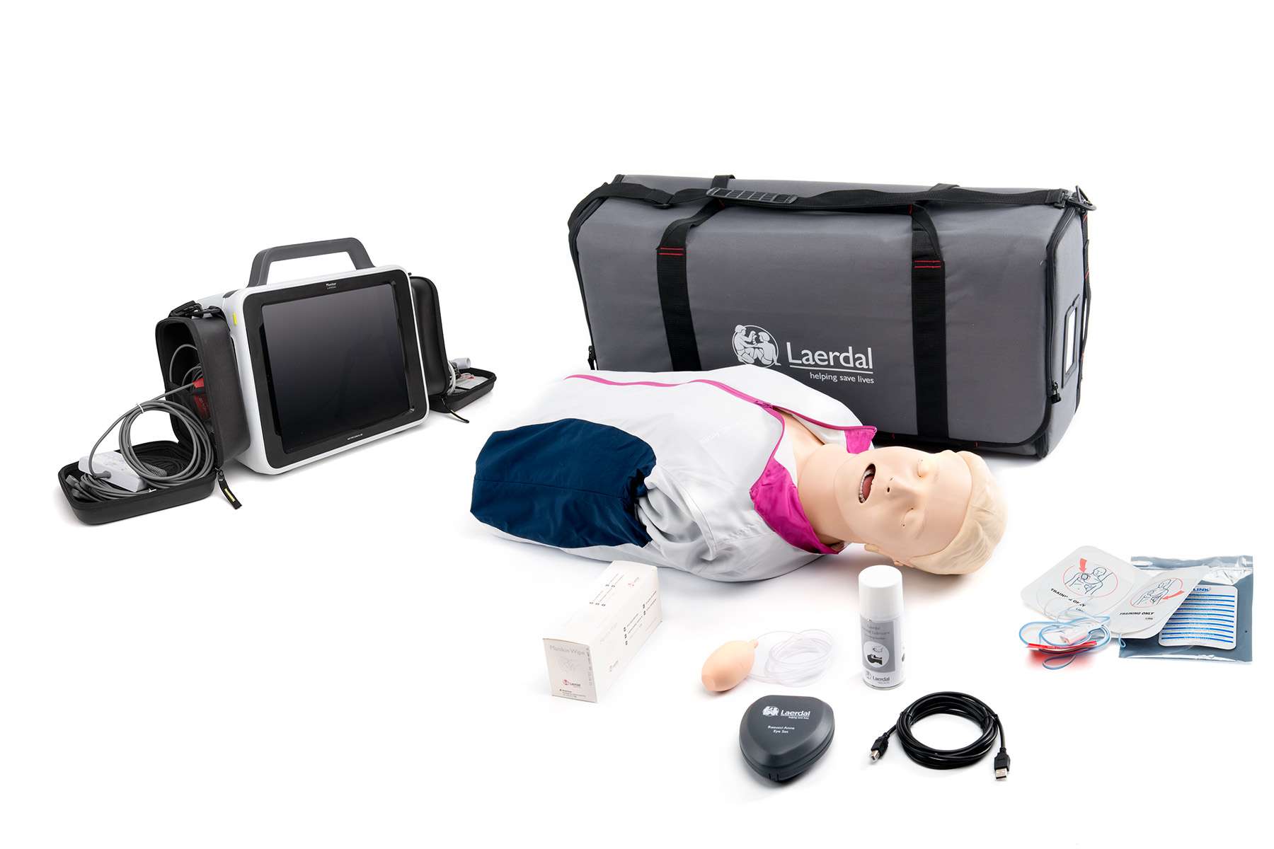 Monitor by Laerdal and other relevant equipment and accessories