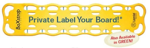 Baxstrap immobilisatieplank, geel, private label, enkel tekst, 5 letters,mi