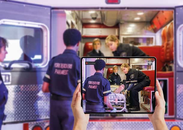EMS training in action viewed from app on tablet.