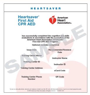 Tarjeta certificado HSVR 1st Aid CPR AED Alumnos-Ecard (1 und)
